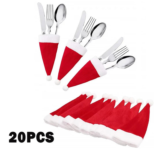 Christmas Tableware Bag Holder ,Hat Fork Knife Cutlery Bag Christmas Decorations.