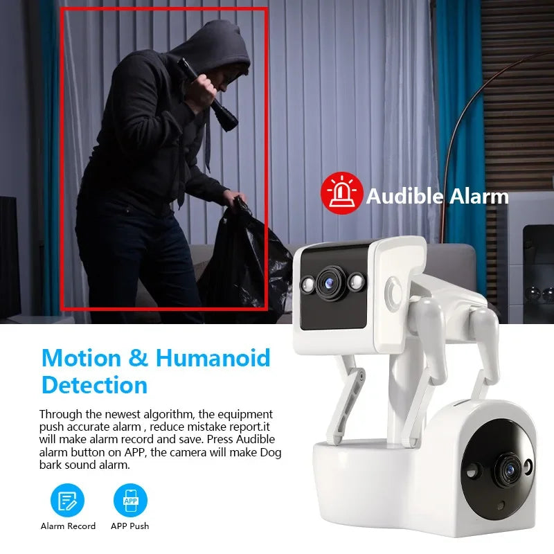 4MP Dual Lens APP Robot Dog Wireless PTZ IP Dome Camera