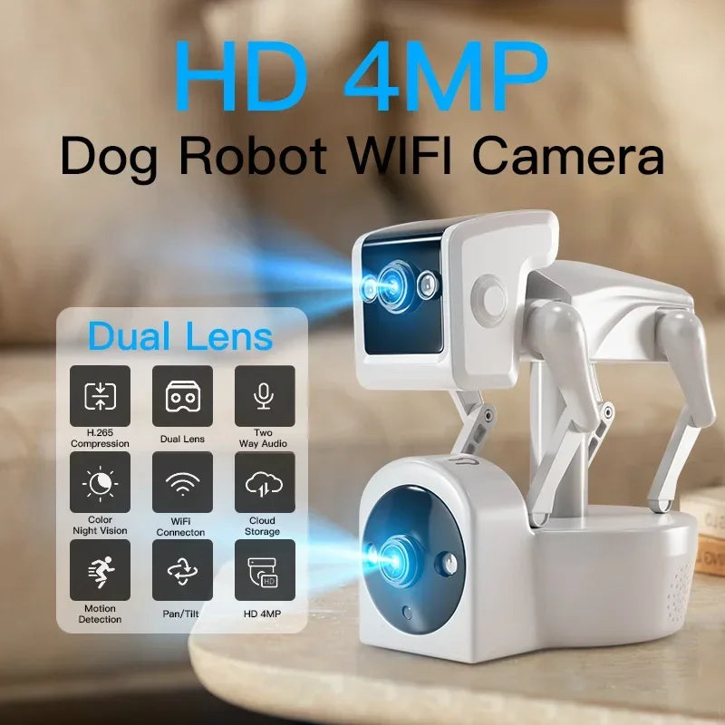 4MP Dual Lens APP Robot Dog Wireless PTZ IP Dome Camera